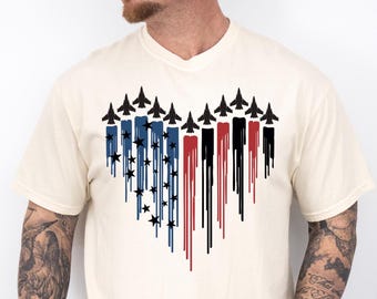 Comfort Colors® Jet Planes American Flag Shirt, 4th of July Air Force Flyover T-shirt, Patriotic Airshow USA Flag Tee