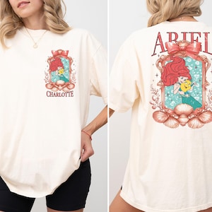 Comfort Colors® Princess Ariel And Flounder Coquette Bow Shirt, Custom Disney Ariel Magic Mirror T-Shirt, Disneyland Little Mermaid Tee