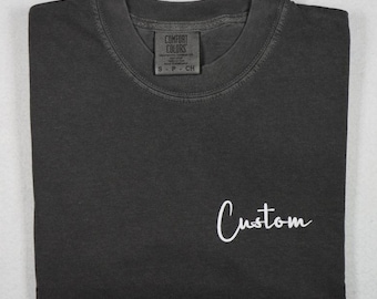 Comfort Colors®-T-shirt, gepersonaliseerd T-shirt, shirt met bladerdeeg, aangepaste tekst ronde hals, op maat gemaakte lange mouw, bijpassende custom tanktop