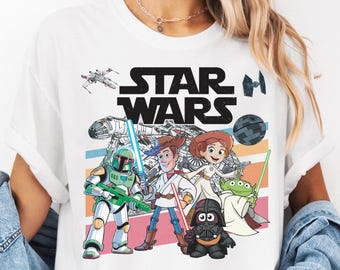 Comfort Colors® Star Wars Toy Story Characters Shirt, Disney Woody and Friends Starwars T-Shirt, Jessie Buzz Lightyear Galaxy's Edge Tee