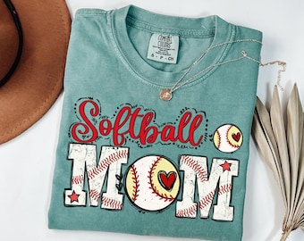 Comfort Colors® Softball Mom Shirt, Softball Lover Mama T-Shirt, Softball Long Sleeve, Sports Mom Crewneck, Sport Season Mom Gift Tee