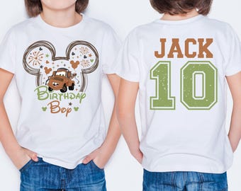 Chemise d'anniversaire personnalisée Comfort Colors® Tow Mater, t-shirts de fête d'anniversaire de voitures Disney, t-shirts de voyage d'anniversaire de famille Disneyland