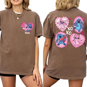 Comfort Colors® Stitch and Angel Couple Shirt, Disney Valentines Day T-Shirt, XOXO Stitch and Angel Custom Name Tees, WDW Valentines Day Tee
