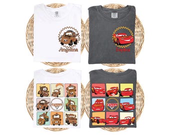 Comfort Colors® Personalisiertes Vintage Disney Cars Passendes Shirt, Lightning Mcqueen Tow Mater T-Shirt, Heizkörper Federn Paare T-Shirts