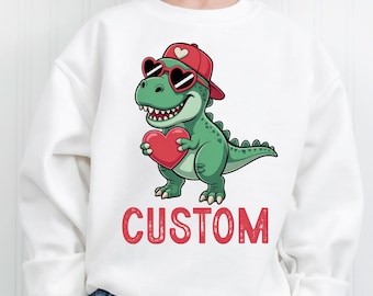 Anpassad dinosaurie-tröja med namn, retro-valentinsdagströja för pojkar, rolig valentinsdag-luvtröja för barn, dinosaurie-tröja för pojkar med alla hjärtans dag-motiv