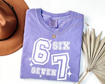 Comfort Colors® 6 7 Meme Shirt, lustiges Viral-T-Shirt, Six Seven Gag Rundhalsausschnitt, sarkastisches Grafik-T-Shirt