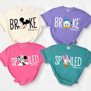 Disney Spoiled and Broke Comfort Colors® Shirts, Mickey and Minnie T-shirt, Donald & Daisy Couple Tee, WDW Family Vacation Matching Crewneck