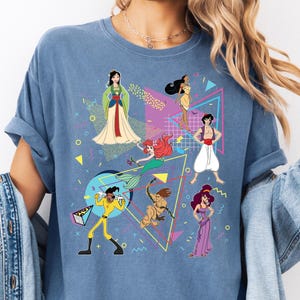 Retro 90&#39;s Disney Prince & Princess Comfort Colors® Shirt, Retro Disney Hercules and Meg T-shirt, Mulan Pocahontas Tee, WDW Friends Trip Tee