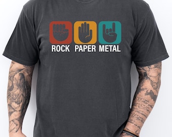 Comfort Colors® Rock Paper Metal Shirt, lustiges Heavy Metal Musik T-Shirt, Hard Rock Metal Musik Fan T-Shirt, Rockband Rundhalsausschnitt, Musikliebhaber Geschenk