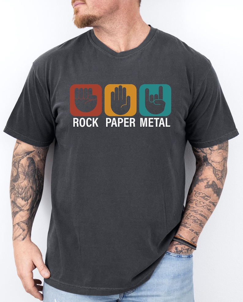 Comfort Colors® Rock Paper Metal Shirt, Funny Heavy Metal Music T-shirt, Hard Rock Metal Music Fan Tee, Rock Band Crewneck, Music Lover Gift