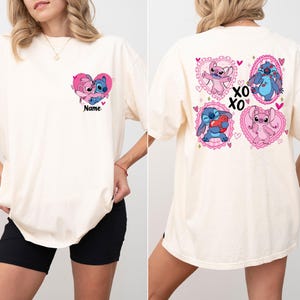 Comfort Colors® Stitch and Angel Couple Shirt, Disney Valentines Day T-Shirt, XOXO Stitch and Angel Custom Name Tees, WDW Valentines Day Tee