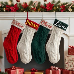 Personalized Knit Christmas Stocking, 2025 Embroidered Family Name Stockings, Monogram Xmas Stocking, Holiday Decor, Matching Christmas Gift
