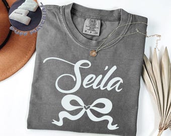 Comfort Colors® Custom Puff T-shirt, Coquette Bow Your Name-shirt, leuk gepersonaliseerd T-shirt met reliëf, tanktop met jouw tekst, gepersonaliseerd cadeau voor meisje