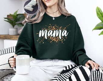 Sweat maman léopard, sweat à capuche bouffant maman, pull en relief pour maman, col rond maman, pull de maternité, chemise maman, cadeau Madre, fête des mères