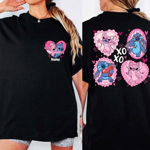 Comfort Colors® Stitch and Angel Couple Shirt, Disney Valentines Day T-Shirt, XOXO Stitch and Angel Custom Name Tees, WDW Valentines Day Tee
