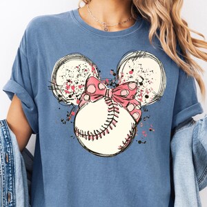 Comfort Colors® Minnie Head Baseball Shirt, Disney Minnie Softball T-shirt, Disneyland Sports Lover Mom Tee, Baseball Fan Gift Crewneck