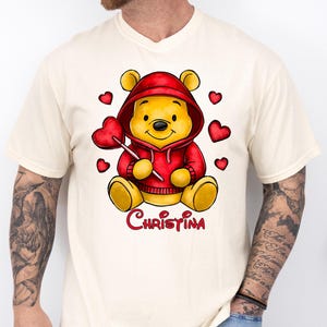 Comfort Colors® Winnie The Pooh Love T-Shirt, Disney Custom Pooh Bear Valentine&#39;s Day Tee, Pooh Bear Heart Shirt, Disney Couple Trip Gift
