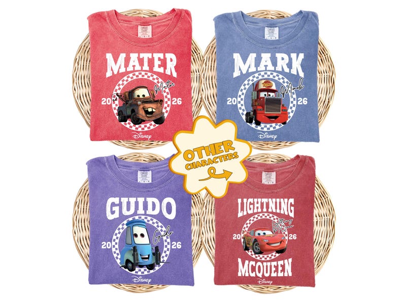 Comfort Colors® Disney Cars Group Shirt, Lightning McQueen and Tow Mater T-Shirt, Pixar Cars Movie Boys Shirt, Disney Family Vacation Tee