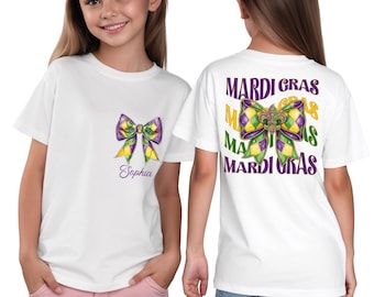 Personalized Mardi Gras Comfort Colors® Shirt, Coquette Bow Mardi Gras T-Shirt, New Orleans Tees, Louisiana Festival Long Sleeve Shirt