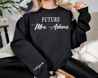 Toekomstige mevrouw sweater, trui verloofde, vrijgezellenfeest hoodie, bruid to be ronde hals, bruids douchecadeau, aangepast bruidshirt