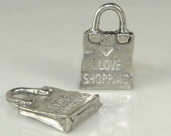 10 Shopping bag charms antique silver tone CA226