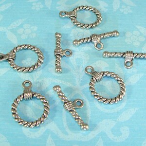 4 Rope Toggle Sets Silver Plated Pewter Twisted Single Strand Loop Bar ...