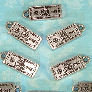 10 One Dollar Charms Money Charms Pewter USA Made (31376) 1 Dollar Bill Silver Dollar Washington Shopping Spree Lottery Winner Bulk Charms