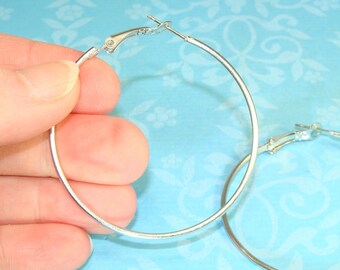 6 Pair (12 pcs) Big Earring Hoops Silver 50mm (42402) Hinged 2 Inch Hoops Jewelry Making Supplies Add Rhinestone Beads and Spacer Discs