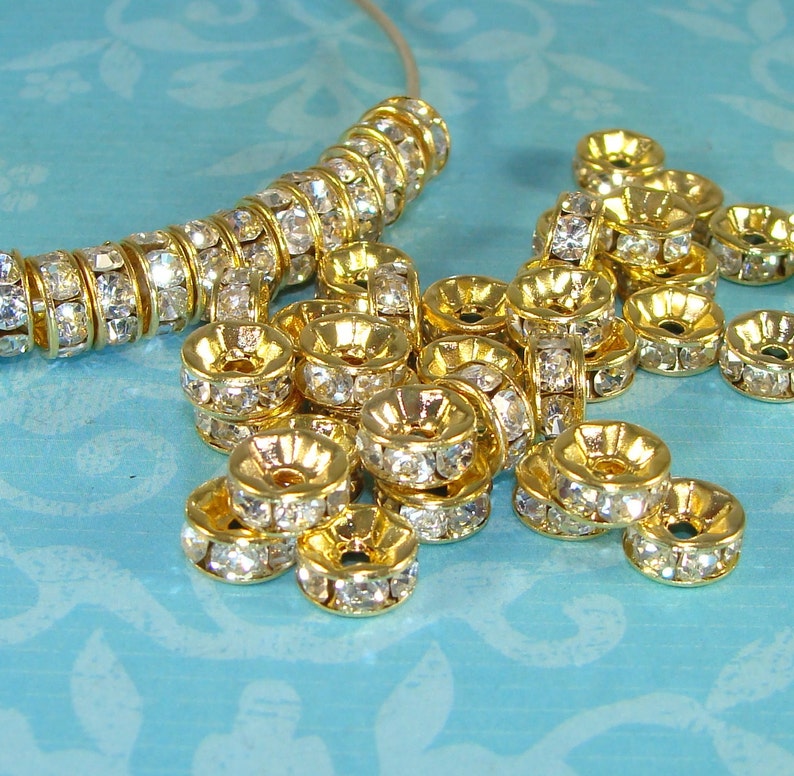 7mm Rhinestone Disc Beads Gold 30pcs 44830 8mm Gold Spacer Etsy