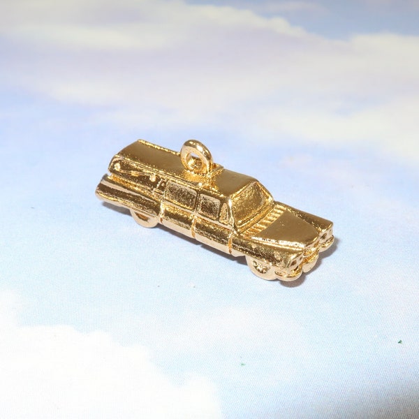 Hearse Charm Gold Plated Pewter 25mm Original Design Vintage Hearse Oldies Vintage Cadillac Classic Car Jewelry Supplies 1959 Model