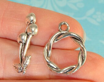 12 Cherry Toggle Sets Pewter Silver USA Made (42803) 25mm Cherry Fruit Toggle Jewelry Supplies Necklace Clasp Friendship Bracelet Toggle