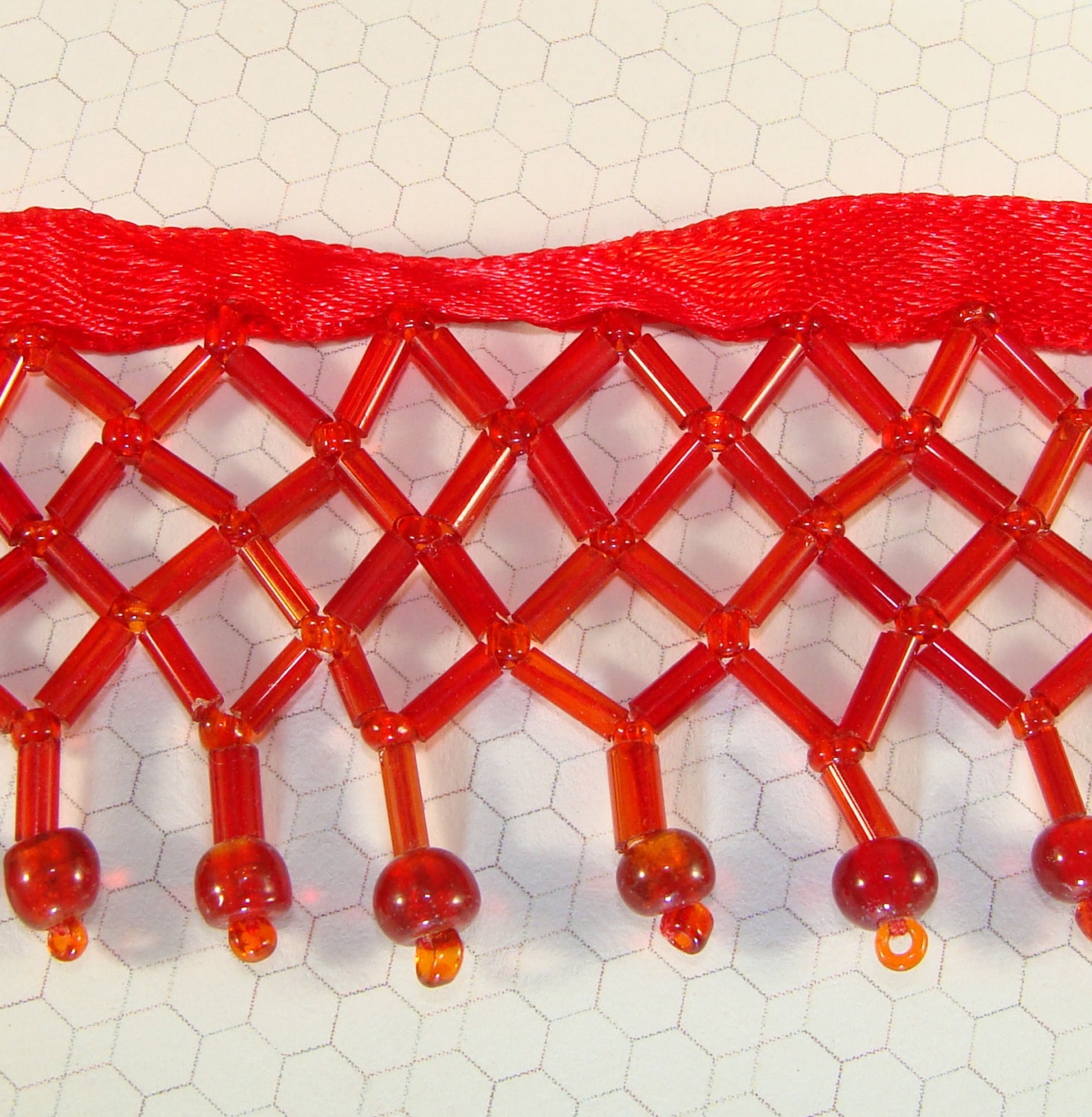 RED Beaded Fringe Trim One Yard 36 Inches Glass Bugle Seed Etsy