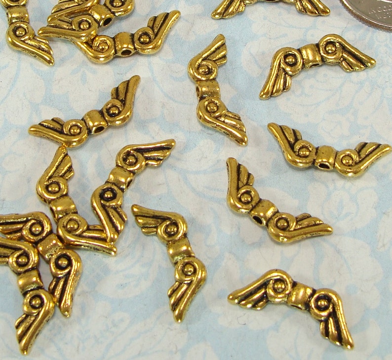 20 Angel Wing Beads GOLD Medium Scrolled Wings Charms 16mm 41104 Jewelry Making Supplies Guardian Angel Cancer Survivor Bulk Fairy Wings image 3