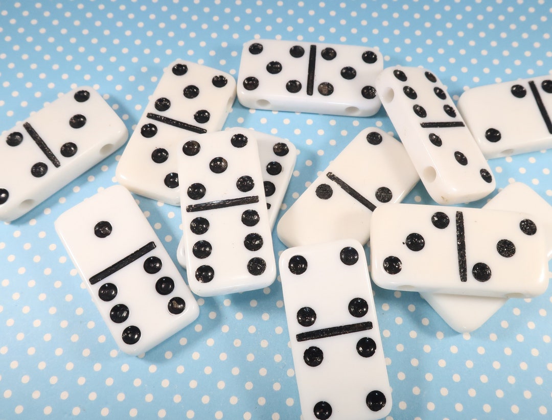 12 White Domino Beads With Black Dots Bulk Chunky Plastic Etsy
