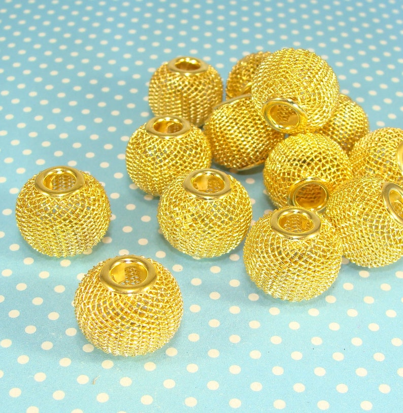 16mm Mesh Beads Gold 10 Pieces 42726 Gold Beads Jewelry Etsy