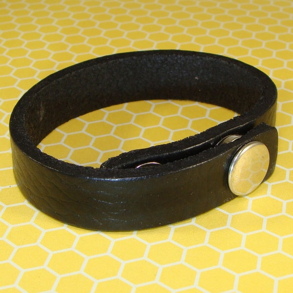 6 Black Leather Bracelets to Stud or Decorate or Wear as is - 1/2 Inch Wide Black Leather Cuffs Adjustable with Snaps Jewelry Supplies