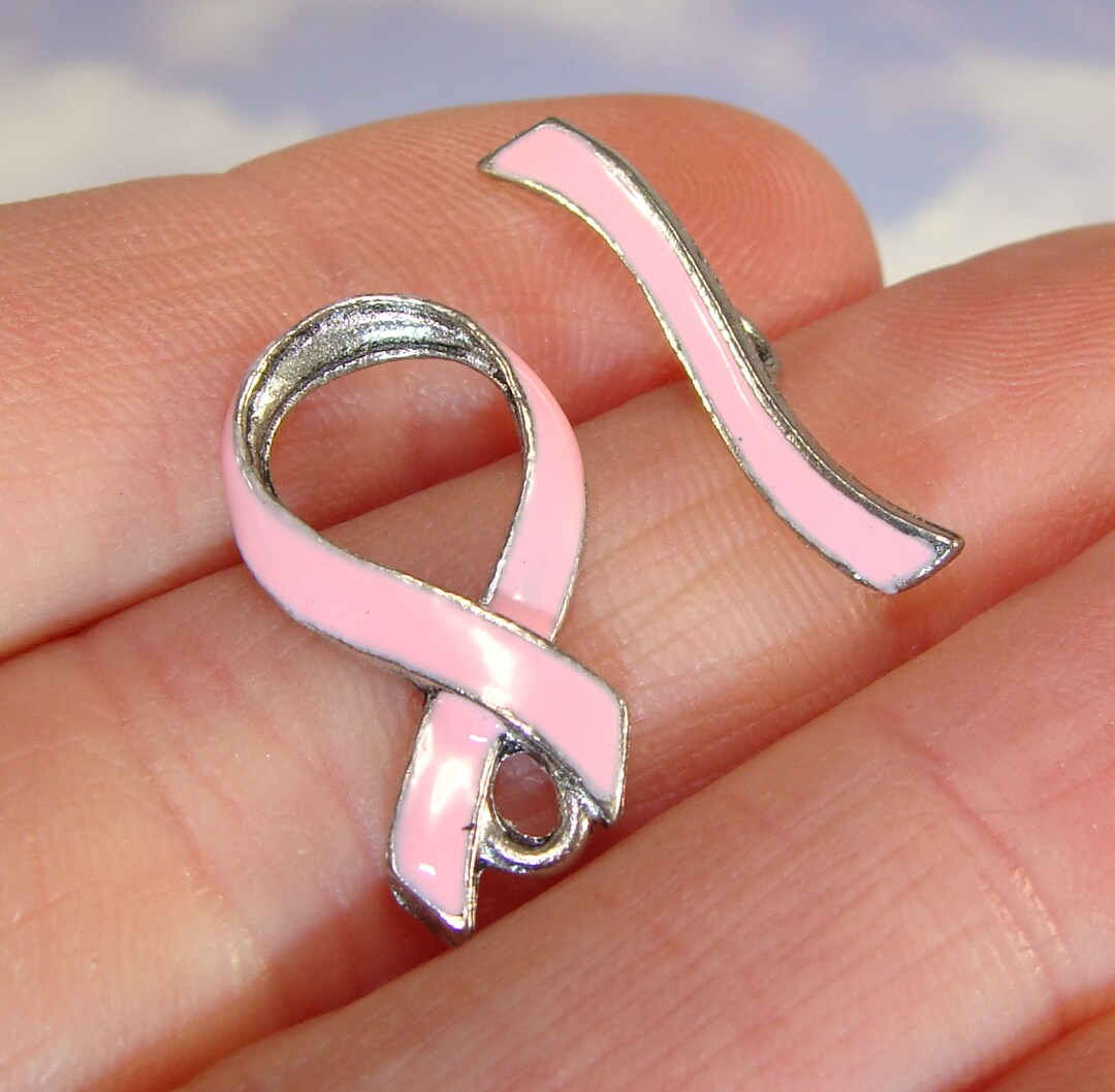 2 Pink Ribbon Toggle Sets Silver Plate Enameled Pewter USA Made (43022 ...