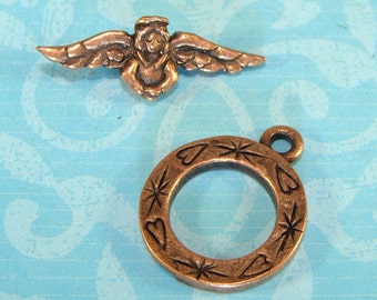 2 Angel Toggle Sets Copper Plated Pewter USA Made (42802) 25mm Guardian Angel Jewelry Supplies Findings Wing Necklace or Bracelet Clasp