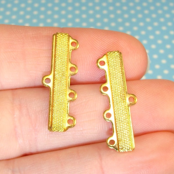 Gold End Bars 1 to 4 Hole Loop Connector 6 Pcs (3 pr) for Multi Strand Necklace or Bracelet 25mm x 9mm Clasp Link Bulk Jewelry Supplies EBG4