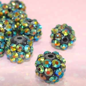 20 Rhinestone Beads 12mm Emerald Green AB (42362) Crystal Ball Jewelry Supplies Chunky Plastic Acrylic for Bracelets & Big Hoop Earrings
