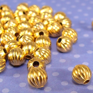 5mm Fluted Gold Plated Beads 60 Pcs Corrugated Ribbed Small Round Spacer Metal USA Steel Accent Jewelry Supplies Bulk Minimalist (42506)