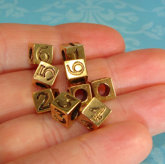 Alphabet Cube Beads, Pewter, 5.5mm w/ 3mm hole, Antique Gold