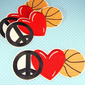 2 Basketball Patches Peace Love Heart Embroidered Patch Applique Vintage Iron On or Glue On Sports Teams Summer Camp March Madness Lover image 2
