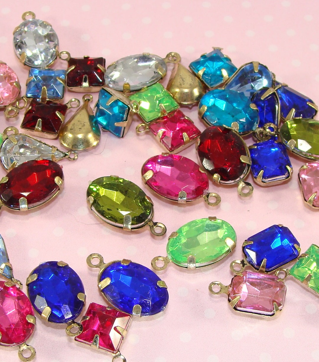 24 ASSORTED Shapes and Sizes Resin Crystal Rhinestone Charms Set Stones ...