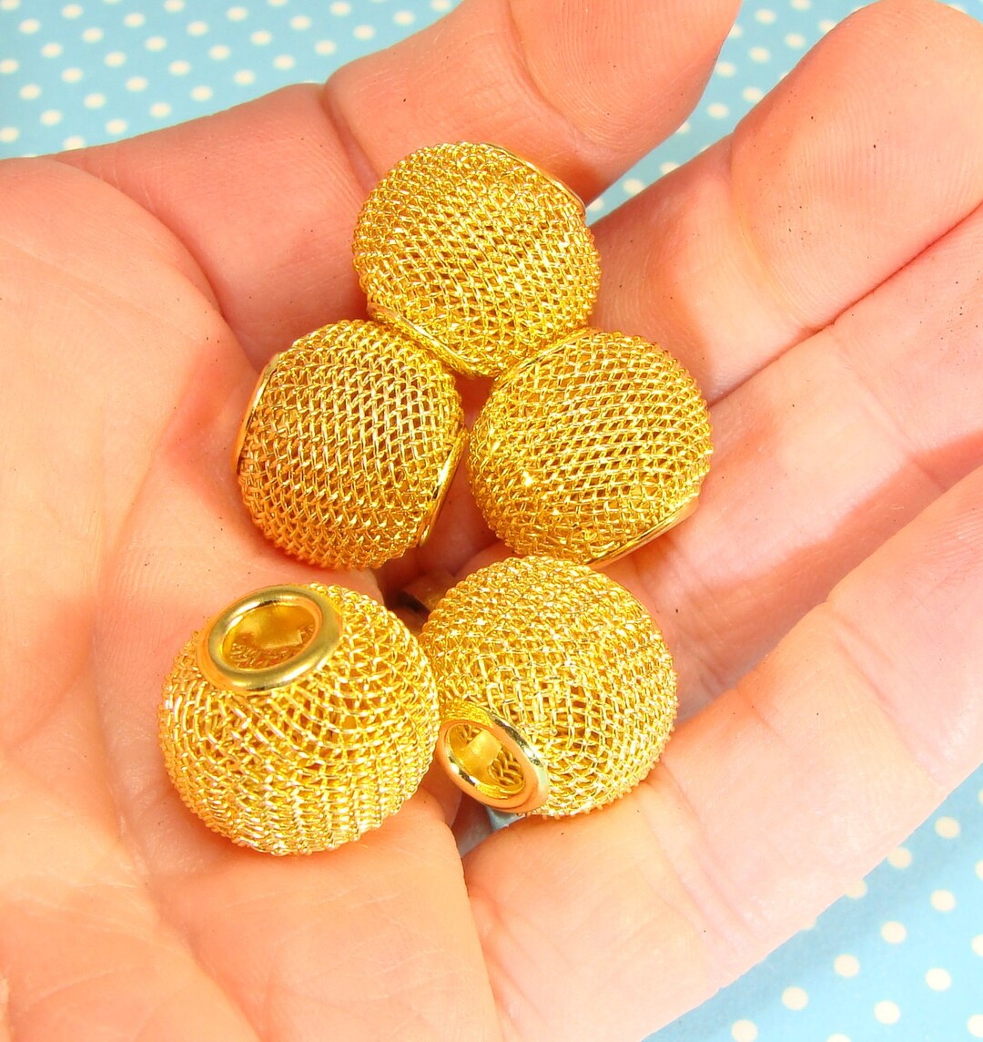 16mm Mesh Beads Gold 10 Pieces 42726 Gold Beads Jewelry Etsy