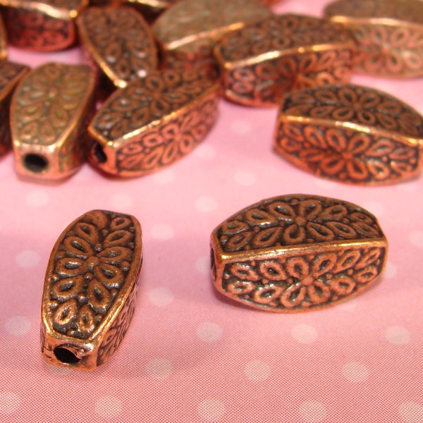 6 Copper Beads 12mm x 6mm Oblong Oval Pewter Spacer Jewelry Supplies Antique Copper Plate USA Made for Bracelets Necklace 1mm Hole 7C