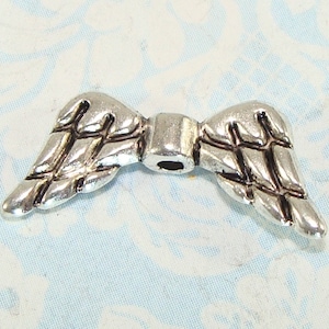 18 Angel Wing Beads 20mm Silver (41162) Large Fairy Wing Guardian Angel Butterfly Just Add Teardrop Head & Halo Bulk Jewelry Supplies