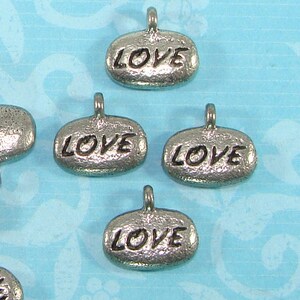 12 LOVE Charms Stone Silver Pewter USA Made (31311) Jewelry Supplies Word Pendant Inspirational for Charm and Friendship Bracelets Bulk