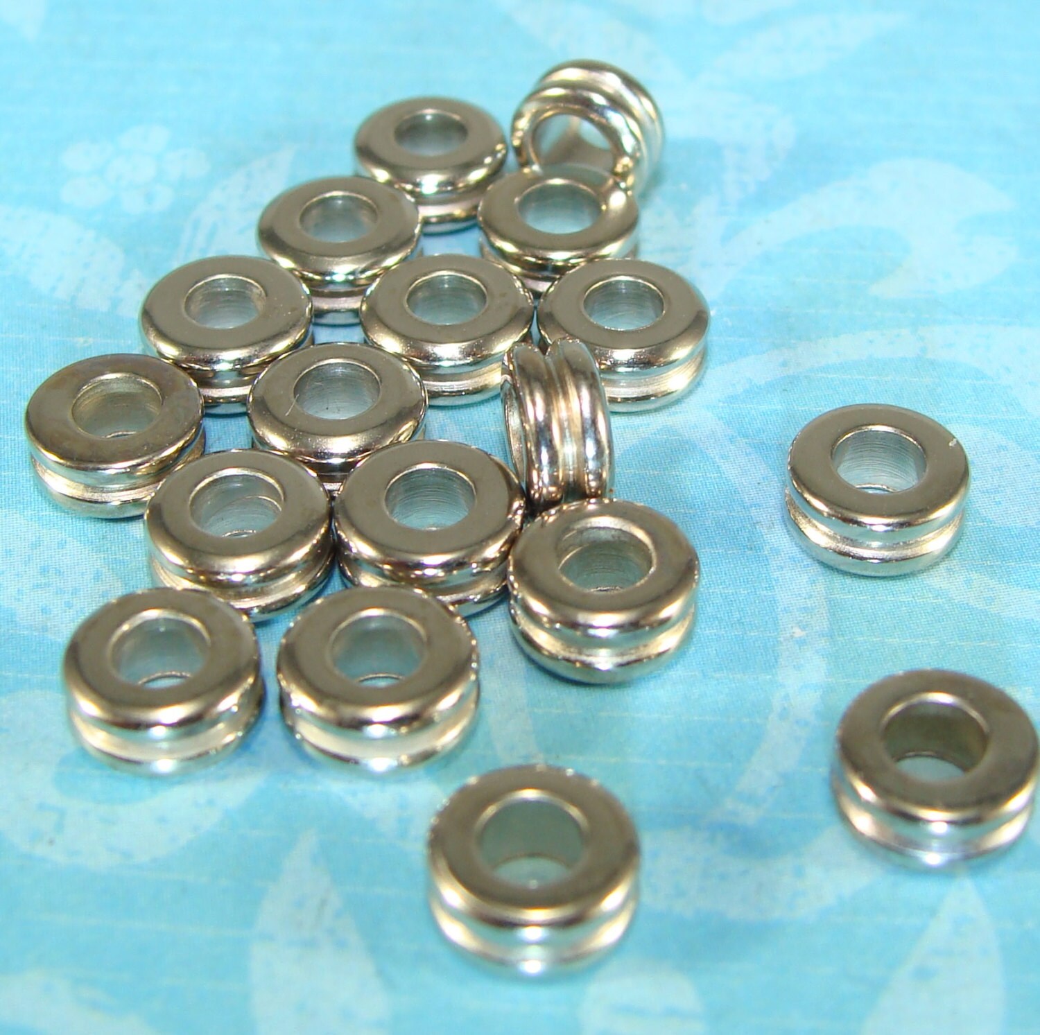 20 Silver Greek Double Washer Beads 6mm Ridged Flat Spacer Etsy