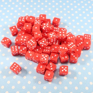 75 Red Dice Beads 5mm Bulk Plastic Beads White Dot Gambling Las Vegas Reno Jewelry Making Supplies Lucky Charm Corner Hole